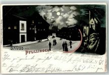 72793 W7417 Pfullingen 1899 Lithographie / Mondschein Laiblingsplatz Schloss Lichtenstein