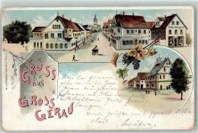 64521 W6080 Groß-Gerau 1899 Gebrauchsspuren Adlrt Dtogerie Gasthaus zum Adler Weintrauben Litho Abschürfung vorne