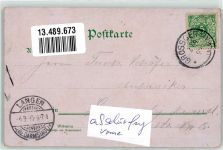 64521 W6080 Groß-Gerau 1899 Gebrauchsspuren Adlrt Dtogerie Gasthaus zum Adler Weintrauben Litho Abschürfung vorne