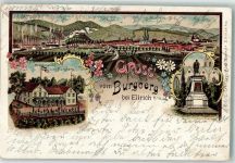 99755 O5503 Ellrich 1898 Lithographie Gasthaus Zum Burgberg Kaiser Friedrich Denkmal