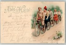 All Heil Ausflug mit dem Fahrrad Fahrrad 1899 Lithographie / Künstlerkarte