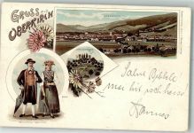 W7602 Oberkirch , Baden Renchtaler Tracht Tabakspfeife Schauenburg Trachten Schwarzwald Lithographie
