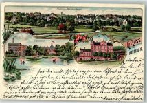 21465 W2057 Reinbek 1899 Lithographie St. Adolfs-Stift Schloßteich Ruderboote
