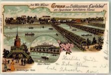 10115 W1000 Spandau Lithographie Etablissement Carlshof Heidelberger Faß Glas-Palast Spandauer Schifffahrts-Kanal