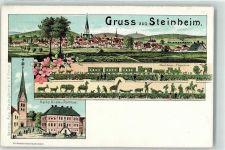 32839 W4939 Steinheim , Westf Lithographie Kath. Kirche Rathaus Hecken-Figuren