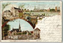 59457 W4760 Werl 1898 Lithographie Markt Marktszene Propstei-Kirche Franziskaner-Kloster