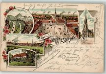 01723 O8224 Wilsdruff 1897 Lithographie Schloß Eisenbahnbrücke St. Nikolaikirche Marktplatz
