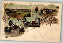 17419 O2252 Seebad Ahlbeck 1897 Lithographie Bade-Büro Friedhof Kirche Fischer Fischerboot Anker