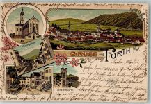 93437 W8492 Furth i Wald 1904 Lithographie Pfarrkirche Pfarrgasse Burggasse Stadtturm