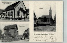 67930 Kesseldorf 1915 Foto AK Kirche Gasthaus zu Rappen Schule Feldpost WK I Zensur
