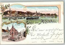 06425 O4342 Alsleben 1898 Lithographie Marktplatz Die Saale