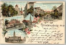 01558 O8280 Großenhain , Sachs 1897 Lithographie Poststraße Postgebäude Bahnhofstraße Rathaus