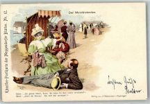 Nr. 12 Badeleben Strandleben + Adelskorrespondenz Meggendorfer Blätter 1898 Lithographie / Künstlerkarte