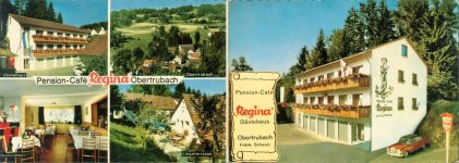 91286 W8571 Obertrubach KEINE AK Pension Cafe Regina Innen-und Aussenansicht Klappkarte