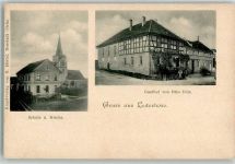 07589 O6501 Lederhose - Gasthaus Dölz Kirche Schule