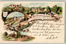 48455 W4444 Bad Bentheim Lithographie Kurhaus Pavillon Hotel Bellevue Kriegerdenkmal Bahnhof