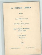 Menukarte Nordd. Lloyd Dampfer S.S. Stuttgart Luncheon April 1937 Norddeutscher Lloyd KEINE AK