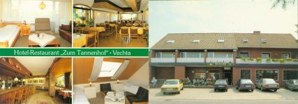 49377 W2848 Vechta KEINE AK Hotel Gasthaus Zum Tannenhof Innen- und Aussenansicht Klappkarte