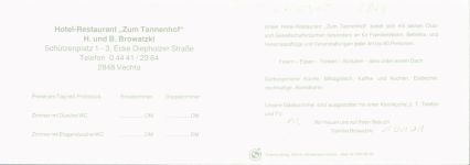 49377 W2848 Vechta KEINE AK Hotel Gasthaus Zum Tannenhof Innen- und Aussenansicht Klappkarte