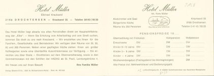 21706 W2168 Drochtersen KEINE AK Hotel Müller Innen-und Aussenansicht Klappkarte