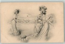 Frauen Biedermeierzeit Tennis Künstlerkarte