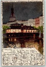 W2000 Hamburg Alsterpavillon am Abend auf AK Biese, K. 1900 Lithographie / Künstlerkarte