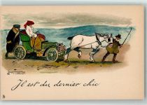 sign.Thackeray Lance Pferd Tucks Serie 443 Auto Humor Lithographie / Künstlerkarte