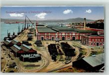 Gibraltar - Dockyard Workshops Waterfront Leuchtturm Hafen Schiff Boot