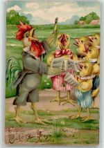 vermenschlicht Ostern singen Huhn Prägedruck