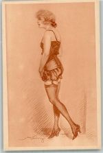 Dame im Morgendress Erotik Strapse Mieder Serie 100 h/3 Verlag Fischer & Wittig Leipzig Brüning, M. Künstlerkarte