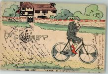 Le Depart Fahrrad sign. Villy Green Comic 1904 Künstlerkarte