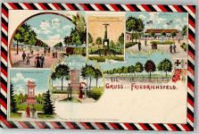 W1000 Friedrichsfelde Franzosen Friedhof , Kasino Kriegerdenkmal Lithographie / Künstlerkarte