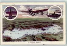 Fonyód Fonjod Gebrauchsspuren Vogelschau Balaton Segelboot Flugzeug Dampfer