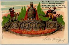 Humor Bierbrunnen Zieher, Ottmar Bier 1898 Lithographie / Künstlerkarte
