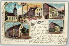 09496 O9341 Lauterbach , Erzgeb 1902 Gebrauchsspuren Lithographie Bahnof Schule Gasthaus Zwoch Rittergut Bahnpost Eckschaden