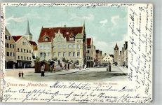 87719 W8948 Mindelheim 1900 Lithographie Denkmal Säule Marktszene Maximilian Straße