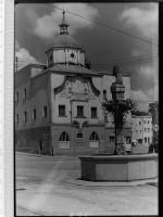 84347 W8340 Pfarrkirchen , Niederbay GLASNEGATIV Rathaus Brunnen