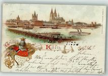 50667 W5000 Köln Deutz 105 1897 Lithographie Wappen Schiffbrücke
