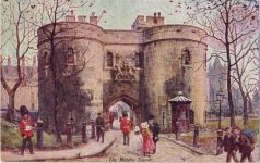 um 1910/20 - Großbritannien: Künstler-Ak -The Middle Tower- aus der Serie -Cassell´s Art Postcards, Blick auf den Eingangsbereich eines Schlosses (castle), Wache i