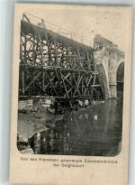 02190 Guignicourt Foto AK WK I Eisenbahn-Brücke gesprengt
