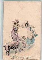 Neujahr Frauen Schwein Ferkel Nr. 71 M. Munk Wien 1912 Gebrauchsspuren
