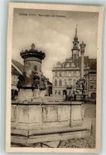 Ceska Lipa Böhmisch Leipa 1929 Foto AK Rathaus Marktplatz Brunnen