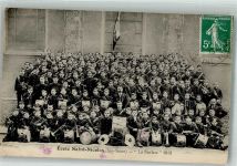 92130 Issy-les-Moulineaux 1913 Gebrauchsspuren Grupppenfoto Kinder Musikkapelle Briefmarek bildseitig
