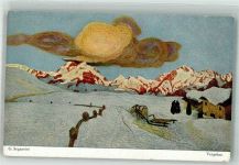 Pferdeschlitten in bergiger Winterlandschaft Bruckmanns Bildkarte Nr. 28 Segantini, G. Künstlerkarte
