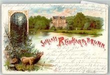 99894 O5804 Reinhardsbrunn 1898 Gebrauchsspuren Lithographie Schloss Jagdtiere Hirsch