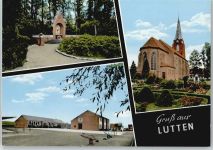 49424 W2849 Lutten , Kr Vechta - Denkmal Treppe Kirche Spielplatz Blumen