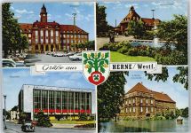 44623 W4690 Herne , Westf - Bahnhof Springbrunnen Schloss Schwimmbad Rathaus Auto Wappen