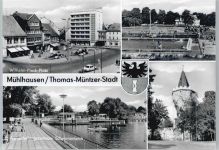 99974 O5700 Mühlhausen , Thür - Wilhelm-Pieck-Platz, Schwimmbad, Rabenturm, Schwanenteich