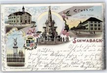 91126 W8540 Schwabach Lithographie Kriegerdenkmal , Postamt