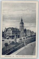 08393 O9612 Meerane - Kirche, Pfarrhaus, Kriegerdenkmal